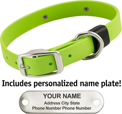 Biothane Custom Dog Collar – Waterproof, Stink-Proof Personalized Collar with Name & Phone Number – Durable, Many Sizes and Colors – Assembled in USA (Green Apple)