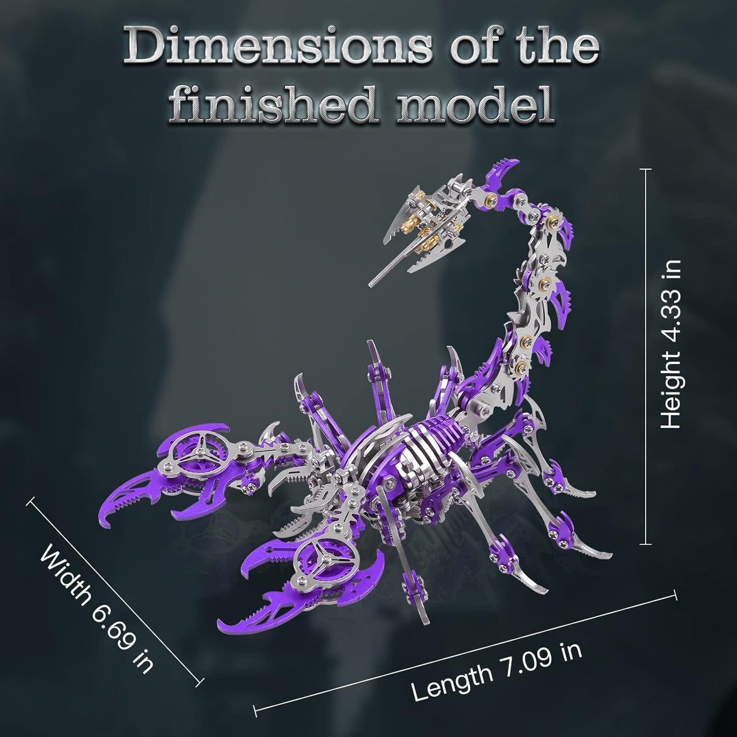 Scorpion 3D Metal Puzzles Kits for Adults Teens – 454 Pcs – Mechanical Assembly Models – 4 Hours to Build – Ideal for Gifts and Decorations (Purple)