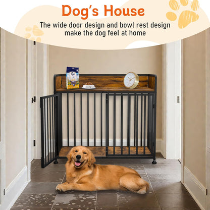 Dog Crate Furniture End Table with Table Guardrail, Heavy Duty Large Dogs Cage, 42 Inch Dog Kennel, Medium Large Dogs House Decorative Pet Crate Indoor