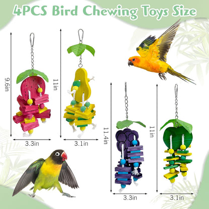 Hamiledyi Natural Wood Block Bird Cage Toys Parrot Chewing Toy Apple&Grape&Pear&Strawberry Shaped Hanging Foraging Toy for Small&Medium Birds Parakeets Cockatiels,4pcs