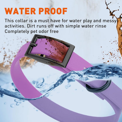 Dogline Biothane Waterproof Dog Collar Strong Coated Nylon Webbing with Black Hardware Odor- Proof for Easy Care Easy to Clean High Performance Fits Small Medium or Large Dogs, Amethyst Purple