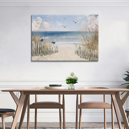 XXMWallArt FC3781 Sandy Beach Wall Art Canvas Print Wall Art Seascape Blue Print Home Decor Abstract Coastal Picture Modern Ocean Artwork for Living Room Bedroom Bathroom Office Decor