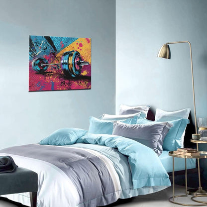 Gym Wall Art Weightlifting Fitness Canvas Wall Decor Barbell Sports Training Pictures Painting Banksy Street Graffiti Print Artwork Framed Decorations Gifts for Sports Lovers Gym Living Room Bedroom 20"x24"