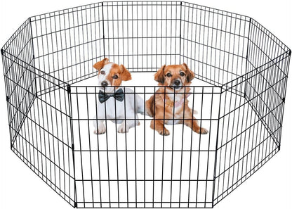 BestPet Dog Pen Playpen Puppy Pet Playpen 8 Panel Indoor Outdoor Metal Portable Folding Animal Exercise Dog Fence,24",Black