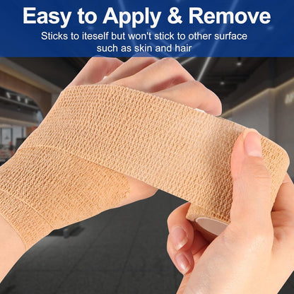 LDIWEE 24 Pack 4 Inch Self Adhesive Bandage Wrap - 5 Yard Cohesive Athletic Tape for First Aid, Medical, Sports, Ankle Wrist Sprains, Vet Wrap (Brown)