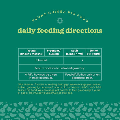 Oxbow Essentials Guinea Pig Food, Young, Made Alfalfa Hay for Guinea Pig, Pet Food Pellets with Vitamin C, Small Animal Pet Products, Made in USA, High Fiber, 10 lb. Bag