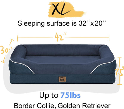 Removable Orthopedic Large Dog Bed -XL Large Dog Beds with Washable Cover and Removable Bolsters Non-Slip Bottom & Waterproof Pet Bed Sofa for Big Size Dogs