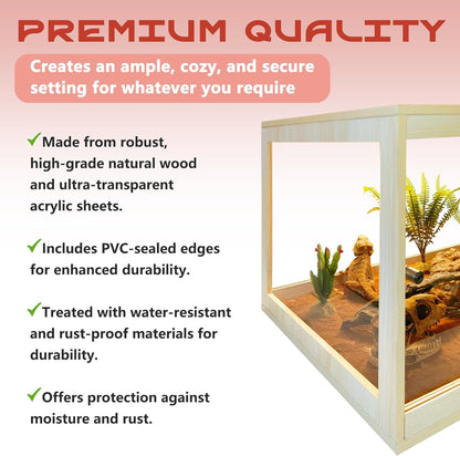 Bearded Dragon Tank with Legs Up to 77 Gallons, Tortoise Habitat with Metal Mesh Top, Reptile Enclosure Lockable Design, Snake Tank (Oak, 77 Gallon, 48" L x 20" W x 47.6" H)