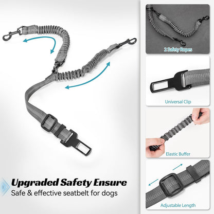 PETSFIT Dog Booster Car Seat for Small/Medium Dogs, Dog Car Seat for Medium Sized Dog with 2 Clip-On Safety Leashes and Patented Buckles, Pet Car Seat with Storage Pockets for Pets Under 45Lbs (Grey)