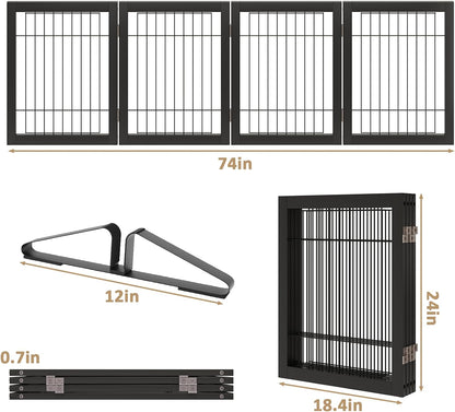 Dog Gate Wire Dog Gates for House Doorways Stairs 24-Inch Freestanding Pet Gate Puppy Fences Indoor (4 Panel, Black)