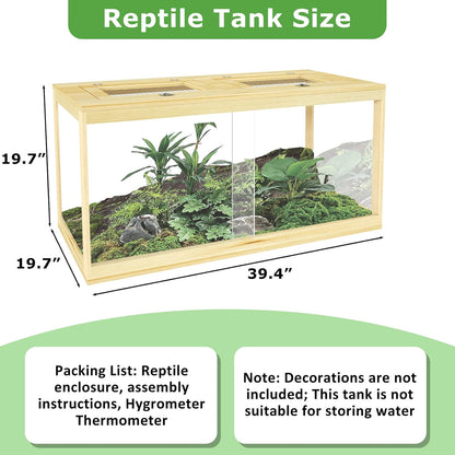 67 Gallon Reptile Tank - 40" Lockable Sliding Door Bearded Dragon & Snake Tank with Metal Mesh Roof, Front Opening Terrarium for Lizards, Leopard Gecko (Wood, 40" x 20" x 20")