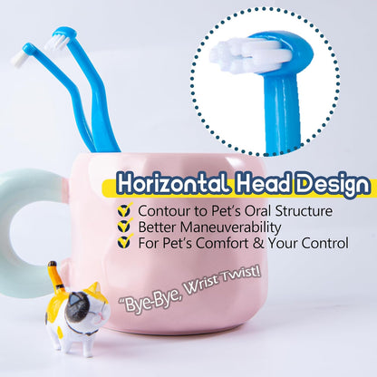 Small Dog Toothbrush, Cat & Puppy Tooth Brushing Kit, Mini Head Teeth Brush for Kitten & Tiny Pet, Doggy Toothbrushes Deep Dental Cleaning, 2 PCS - Blue