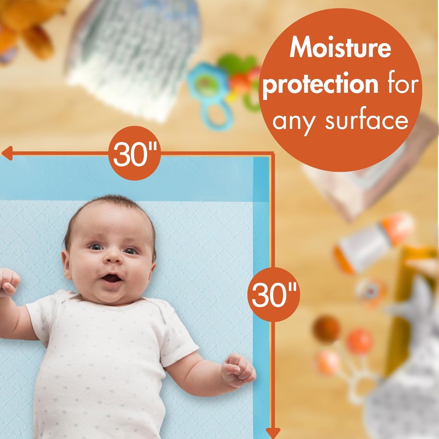 Caring Disposable Underpads 30 x 30 in, Light Absorbency Bed Pads, Chucks Pads, Puppy Pads, Baby Changing Pads, Incontinence Underpads for Adults, Pets, Babies, 10 Count Pack