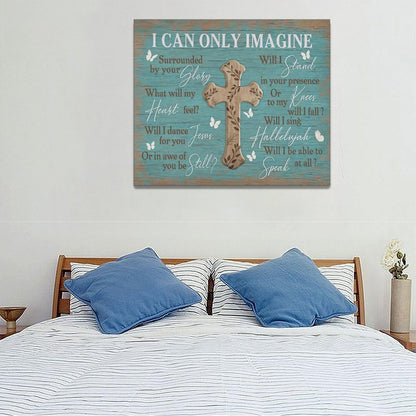 Rustic Christian Cross Wall Art I Can Only Imagine Pictures Farmhouse Butterfly Wall Decor Teal Motivational Canvas Print Painting Artwork for Bathroom Living Room Bedroom 20"x24"