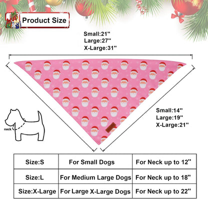 PTDECOR Christmas Dog Bandana, Santa Snowman Design Reversible Holiday Pet Scarf, Pink Triangle Fit Female Christmas Bandanas for Medium Large Dogs Pets (Large)