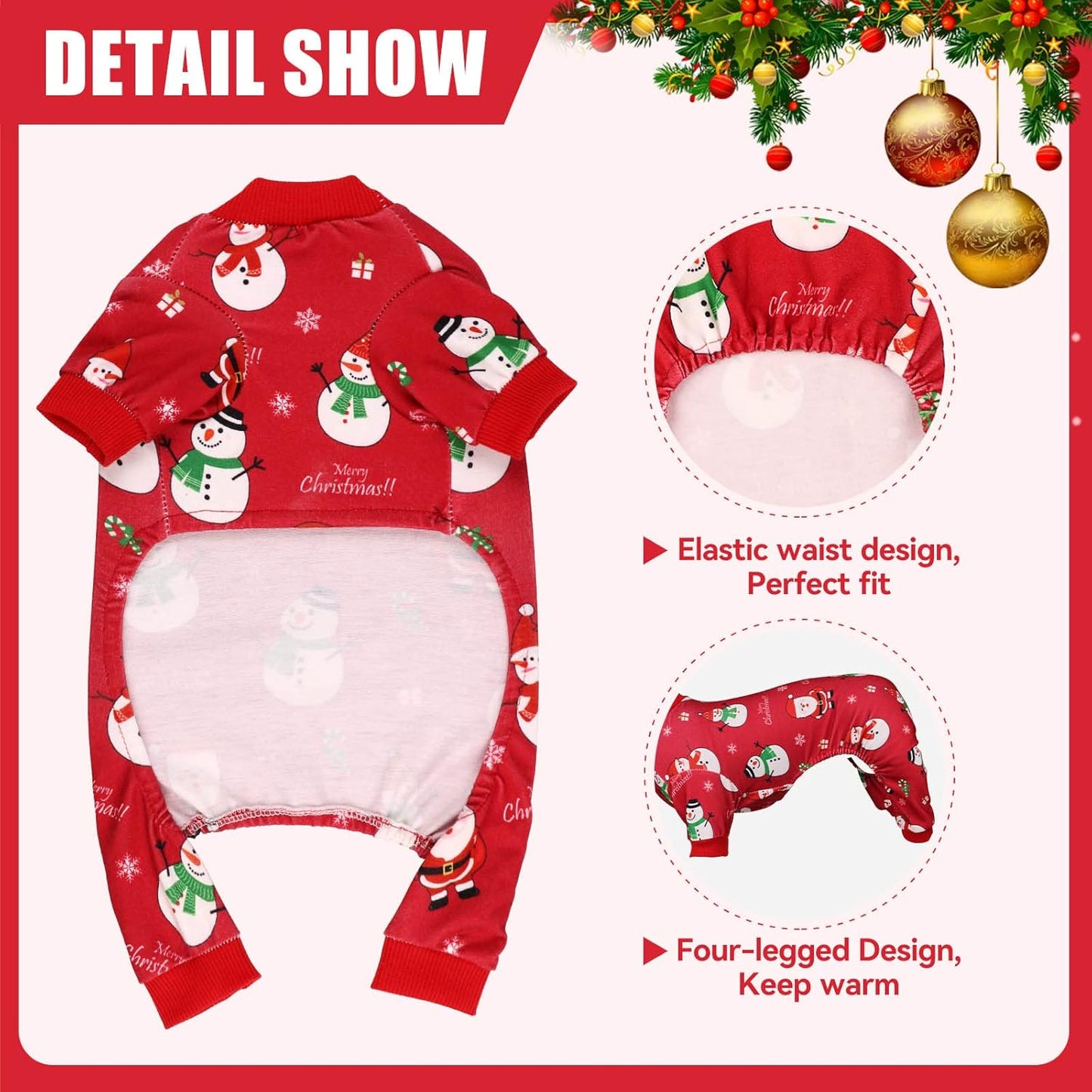 Dog Christmas Pajamas Snowman Clothes Costumes Pet Pjs Stretchy Funny Costumes Pet Outfit Dog Pajamas for Small Dogs Puppy Cat(S)