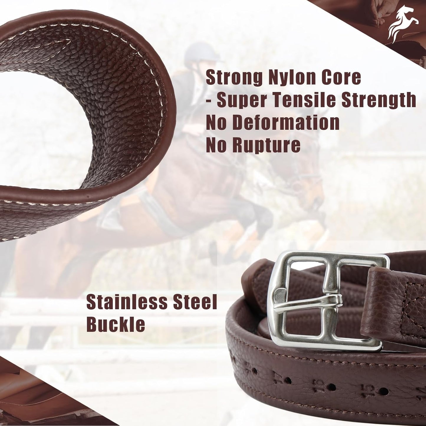 Jeereal Stability English Stirrup Leathers with Strong Nylon Core for Equestrian Riding