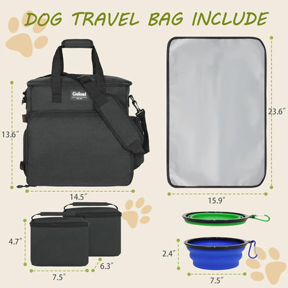Dog Travel Bag Airline Approved–Pet Travel Tote with Collapsible Bowls,Food Containers & Feeding Mat–Multi-Pocket Organizer for Dogs & Cats, Durable & Water-Resistant for Hiking,Trips,Outdoors