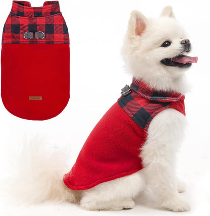 EXPAWLORER Fleece Dog Sweater for Small Medium Dogs - Classic Plaid Jacket, Doggie Winter Coat Vest with 2 D-Rings for Leash, Cold Weather Clothes,Pet Apparel,Sweatershirt for Boy or Girls