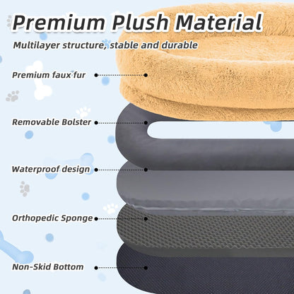 Human Dog Bed, 71''x45''x12'' Size Fits You and Pets, Washable Faux Fur Pet Bed for People Doze Off, Napping Orthopedic Dog Bed, Present Plump Pillow, Blanket, Strap - Pumpkin