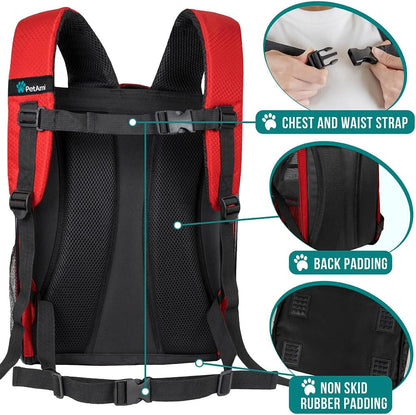 PetAmi Dog Backpack Carrier for Small Large Cat, Pet, Puppy, Ventilated Pet Hiking Backpack Travel Bag, Airline Approved Cat Backpack Carrier, Camping Biking Dog Bag Up to 18lbs Pet, Red