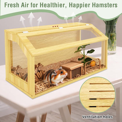 40" Large Hamster Cage, Chewproof Gerbil Cages and Habitats, Openable Top Roof Window with Silencing Pad, Wooden Guinea Pig Cage for Small Animals, Dwarf and Syrian Hamster, 40 x 20 x 20 Inches