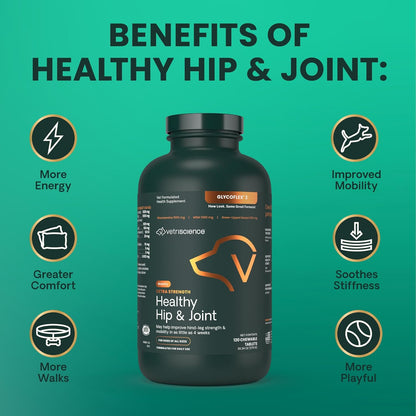 VetriScience Glycoflex 3 Clinically Proven Hip and Joint Supplement for Dogs - Maximum Strength Dog Supplement with Glucosamine, MSM, Green Lipped Mussel & DMG - 120 Chewable Tablets, Chicken Flavor