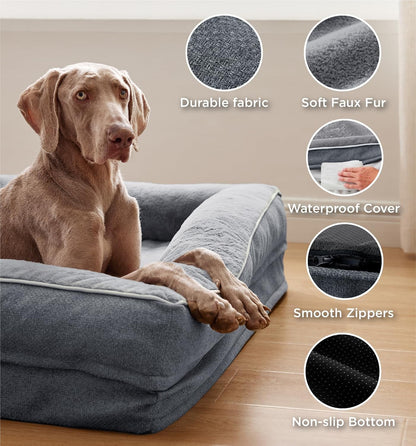Made4Pets Orthopedic Dog Bed for Medium Dogs, Supportive Foam Medium Pet Bed Sofa with Washable Removable Cover, Waterproof Dog Couch Bed, Non-Slip Bottom and Egg-Crate Foam, Grey