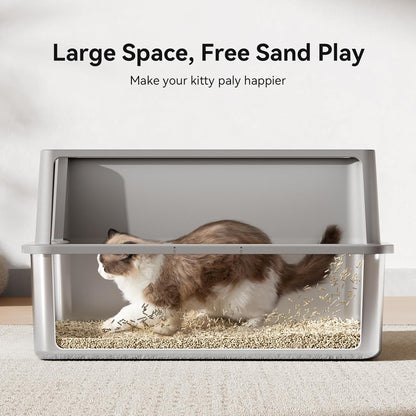 28" Extra Large XXL Stainless Steel Cat Litter Boxes with Lid Metal Cat Litterbox Pan for Big Cats and Multiple Cats, Anti-Leakage, Easy Cleaning, Include Scoop