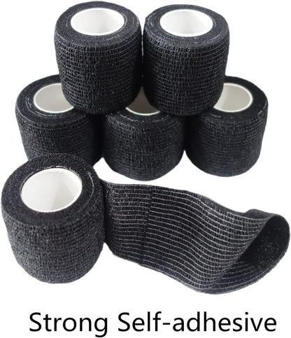 6 Pack 2" x 5 Yards Self Adhesive Bandage Wrap Breathable Cohesive Vet Wrap for Pets, Elastic Self-Adherent Tape for Sports, Wrist, Ankle (Black)