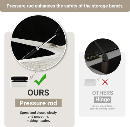 Storage Ottoman Bench 49.2 Inch Upholstered Fabric Storage Bench for Bedroom End of Bed Aesthetic Large Oval Ottoman for Living Room Entryway (Ivory)