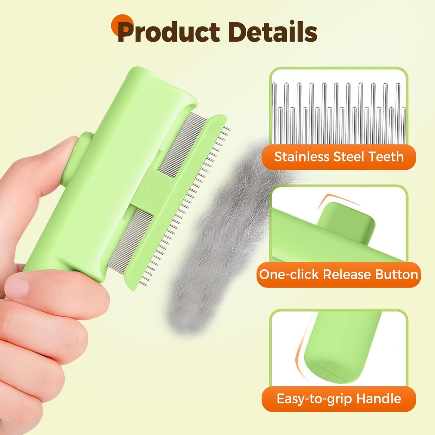 Pet Hair Removal Comb Flea Combs for Cats and Dogs, Pet Flea Comb Grooming Brush with One-Click Release Button, Dog Cat Deshedding Brush for Short & Long Hair (Blue & Green)