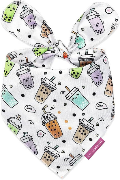 LunaMarie - Luxury Pet Birthday Bandanas -Premium & Silky Poly Fabric | 100% Handmade | Custom Shape Dual Layered (Boba, Small)
