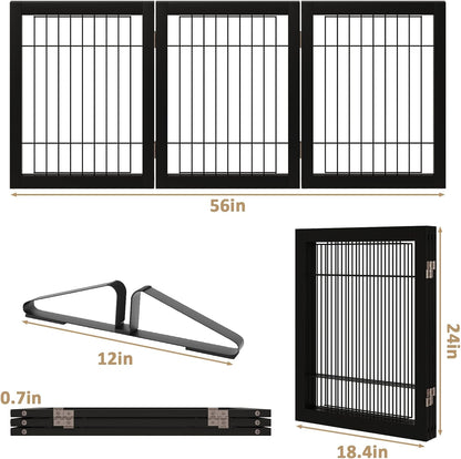 Wire Dog Gate Indoor, Dog Gates for Doorways, Stairs, 24-Inch Tall Freestanding Pet Gates for Dog, Puppy Fence (3 Panel, Black)