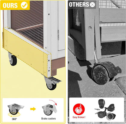 Aivituvin 2-Tier Rabbit Hutch with Tarp Door and Wheels Bunny Cage Indoor Outdoor Guinea Pig Cage Expandable with Pet Playpen 36" L, Brown