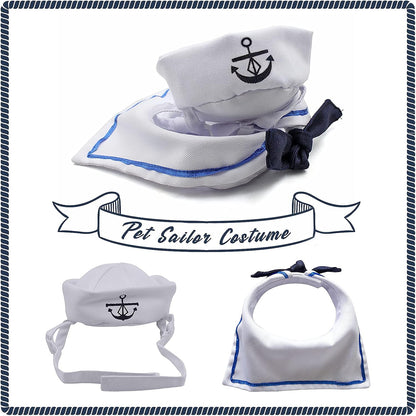 Enjoying Cat Sailor Costume, Halloween Small Dog Sailor Hat Outfit with Tie, Adjustable Pet Navy Costume for Cats Doggies Rabbits Cosplay