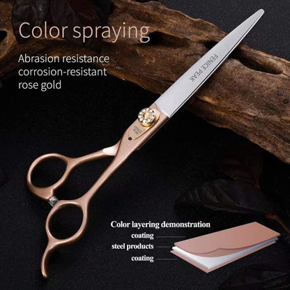 Fenice Peak 8'' Dog Straight Scissors for Grooming 440C Stainless Steel Rose Gold Professional Pet Trimming Scissors Sharp Blades Cutting for Dogs and Cats Shears