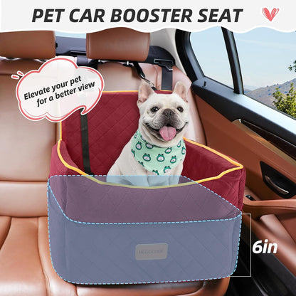 Dog Car Seat for Small Medium Dogs, Memory Foam Puppy Dog Booster Seat with Thick Cushion for Dogs Under 35lbs, Detachable Washable Pet Car Seat Travel Bed with Storage Pockets,2 Safety Belts