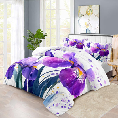 Purple Floral Comforter Set Twin Size Woman,Purple Iris Comforter for Girls,Pink Flower Bedding Set Twin Bedroom Decor,Floral Bedding Quilt Bed Decor Pink for Kids and Adults