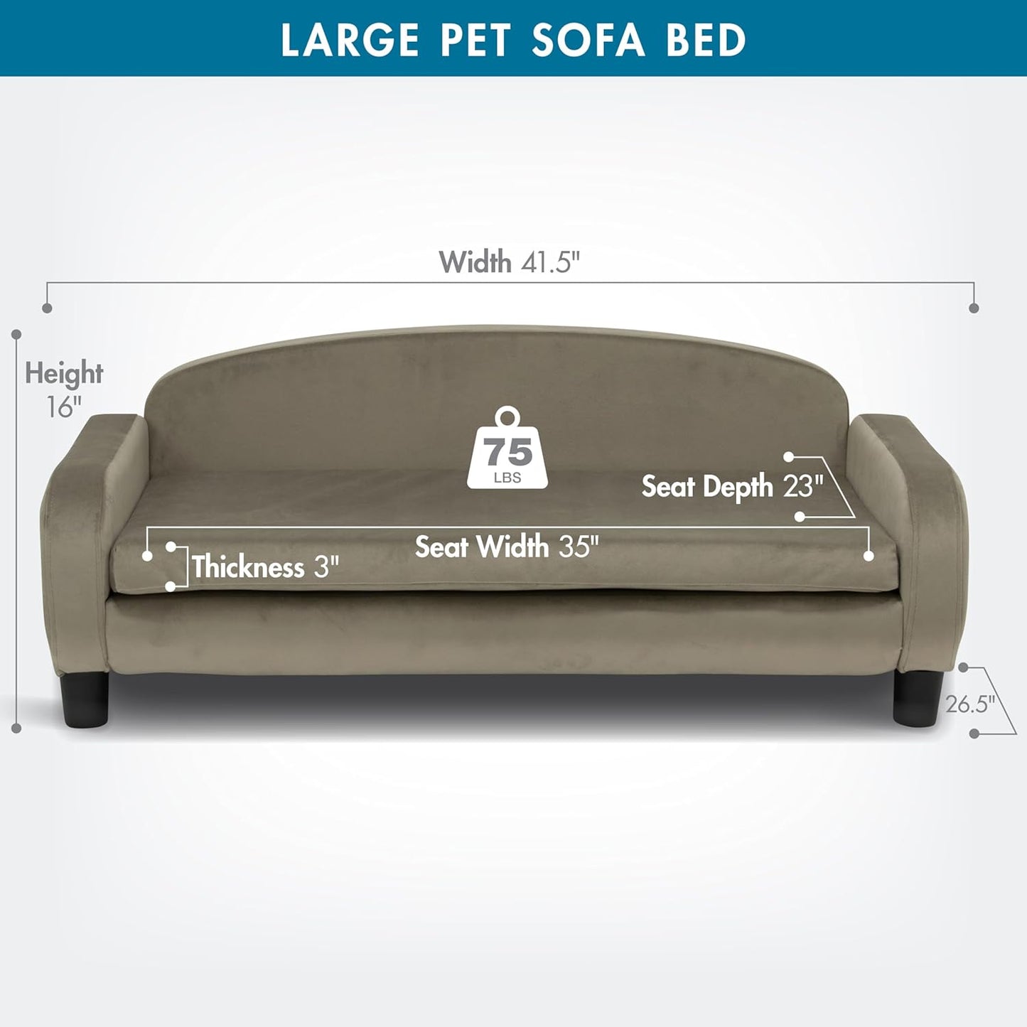Paws & Purrs Multi-Cat Sofa Bed – 41.5″ Wide Elevated Pet Couch with 3″ Foam Mattress, Removable Machine-Washable Cover – Stylish Indoor Pet Furniture for Two or More Cats and Dogs, Ash