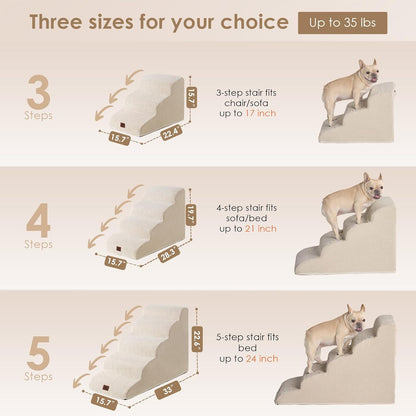 EHEYCIGA Curved Dog Stairs Ramp for High Beds 22.6" H, 5-Step Dog Steps for Small Dogs and Cats, Pet Stairs for High Bed Climbing, Non-Slip Balanced Pet Step Indoor, Beige