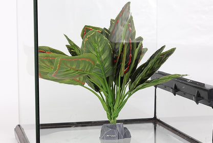 Reptile Terrarium Plants, Bearded Dragon Tank Decor Accessories For Ball Python Leopard Gecko Tree Frog Tarantula Lizard Corn Snake Tortoise Chameleon Crested Gecko - Fake Goeppertia Red Edge