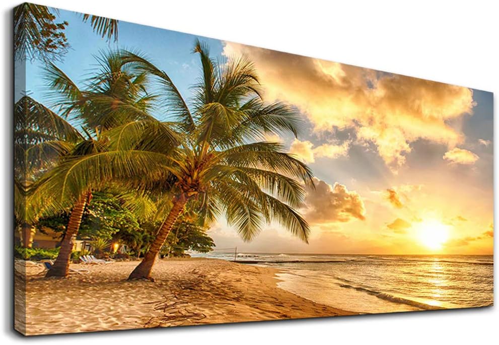 wall art for living room bathroom Wall Decor sun beach sea coconut tree ocean landscape painting to Hang Home Decorations for office bedroom kitchen Works canvas Prints pictures 20" x 40"inch