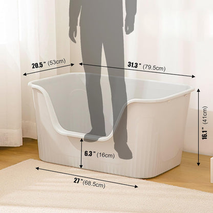 Vealind Extra Large Cat Litter Box 31''×21''×16'', Jumbo Litter Box for Big Cats or Multiple Cats, High Sided Litter Pan, Leak-Proof & Anti-Splashing, Easy Clean & Durable (Grey)