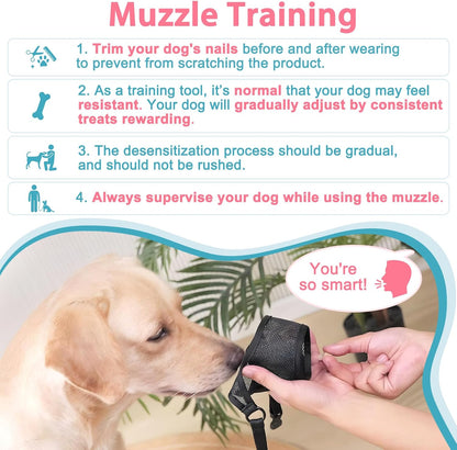 LUCKYPAW Dog Muzzle, Mesh Muzzle for Large Medium Small Dogs, Soft Mouth Guard for Biting Chewing, Breathable Mouth Cover with Adjustable Hook and Loop for Training, Grooming(Black, XS)