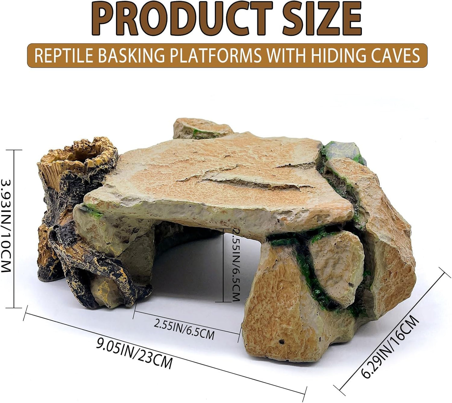 BNOSDM Reptile Hide Cave, Turtle Basking Platform, Terrarium Resin Rock Decor, Lizard Hideout Rocks Tank Accessories for Bearded Dragons, Snake, Leopard Gecko, Tortoise, Axolotls