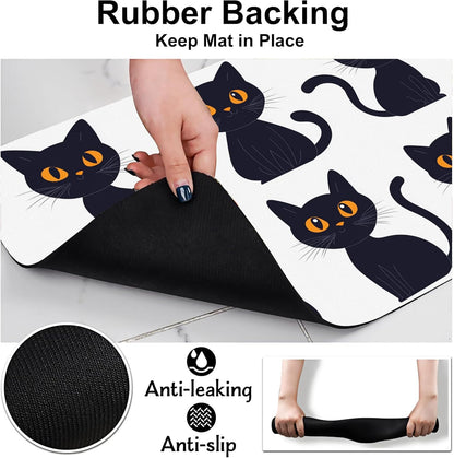 Cute Black Cats Dog Food Mat-Absorbent Pet Feeding Mat for Food and Water Bowl, Quick Dry Dog Placemat with Rubber Backing-No Stains Pet Supplies for Messy Drinkers 12"x20"