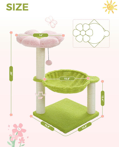 Flower Cat Tree, 28" Cat Tower with Cozy Flower Perch, Large Hammock for Indoor Small Cats, Cute Cat Tree with Sisal Scratching Post and Fur Toy Ball for Kittens, Pink