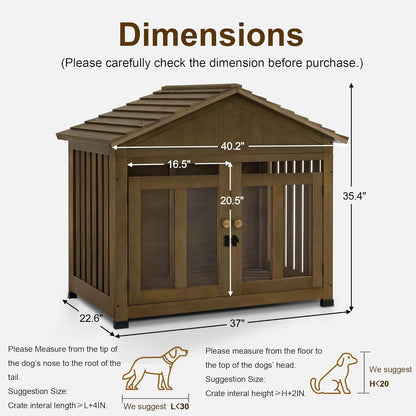 MCombo Wooden Dog House Furniture, Solid Wood Pet Kennel Indoor for Small/Medium Dogs, JD54 (Brwon, Medium)