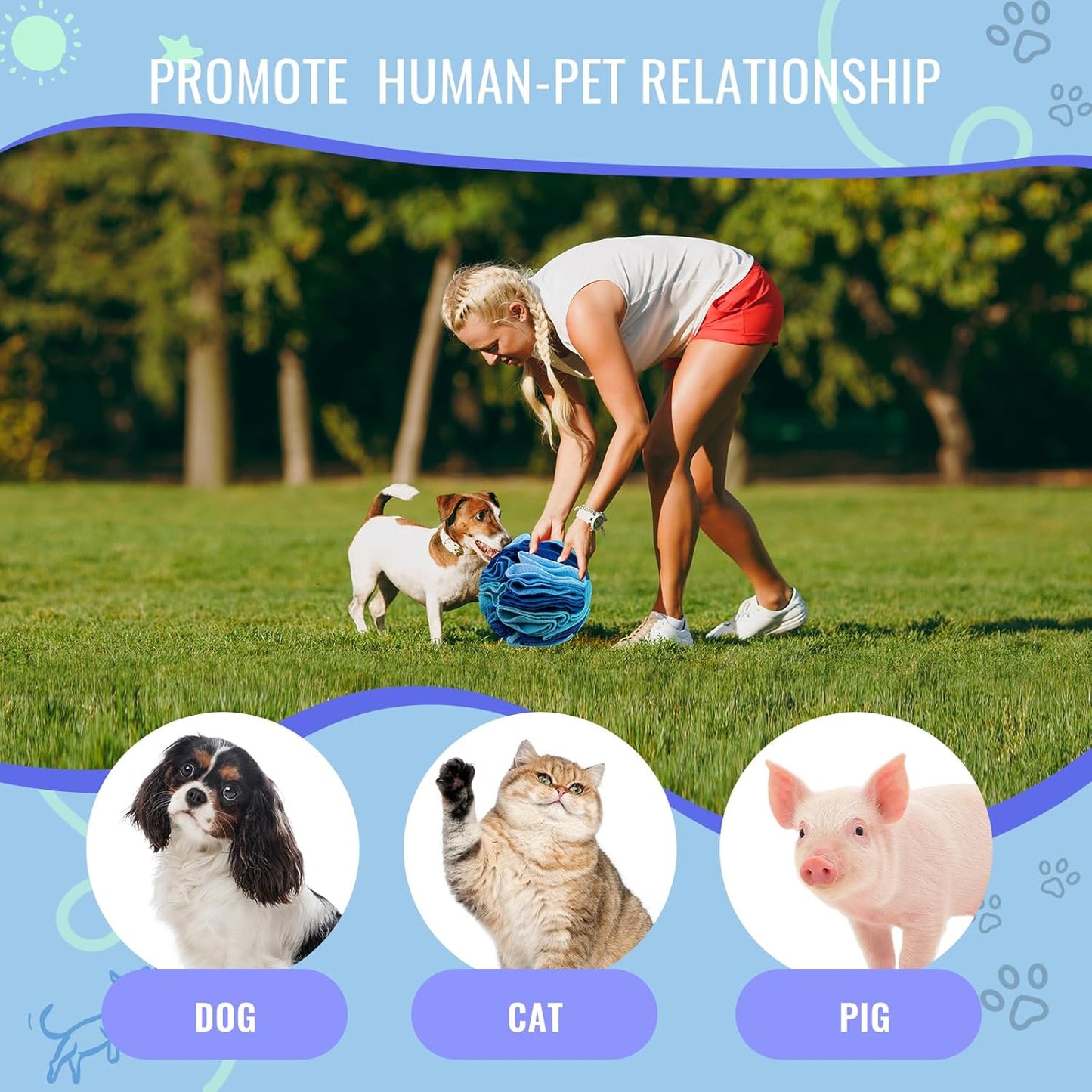 Pet Snuffle Ball, Puzzle Sniffing Interactive Dog Ball for Blind Dogs Training Stress Relief Dog Enrichment Toys Treat Machine Washable (20cm, Ocean Blue)